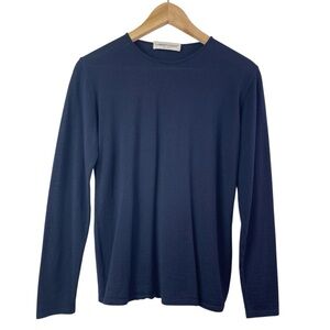Lamberto Losani Made in Italy Designer Wool Long Sleeve Sweater Top in Navy